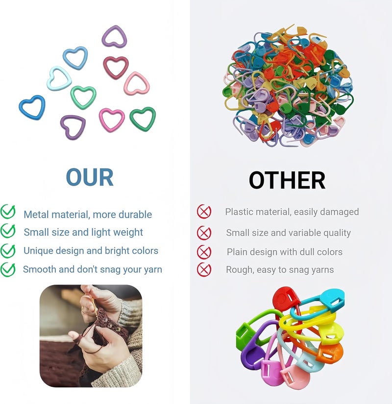 wonofa 50Pcs Heart-Shaped Metal Stitch Markers,Metal Colorful Crochet Stitch Markers,with Storage Box for Crocheting Clothing Tag DIY Craft Project (Heart-Shaped-50Pcs) - Image 3